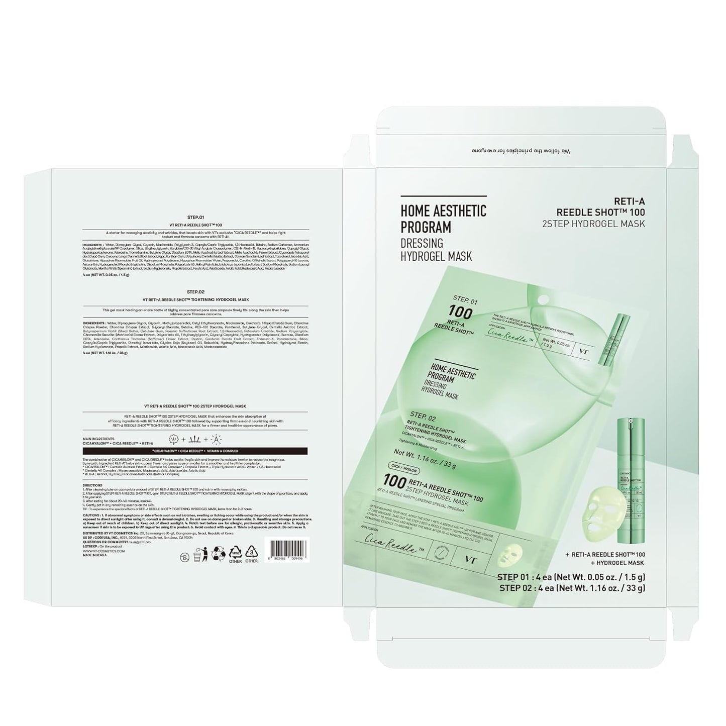 VT COSMETICS Reti-A Reedle Shot 100 2-Step Hydrogel Mask(34.5gx4ea), Intensive Tightening, Exosome Retinol, Overnight Melting Mask, Ideal for Retinol Beginners, Korean Facial Mask