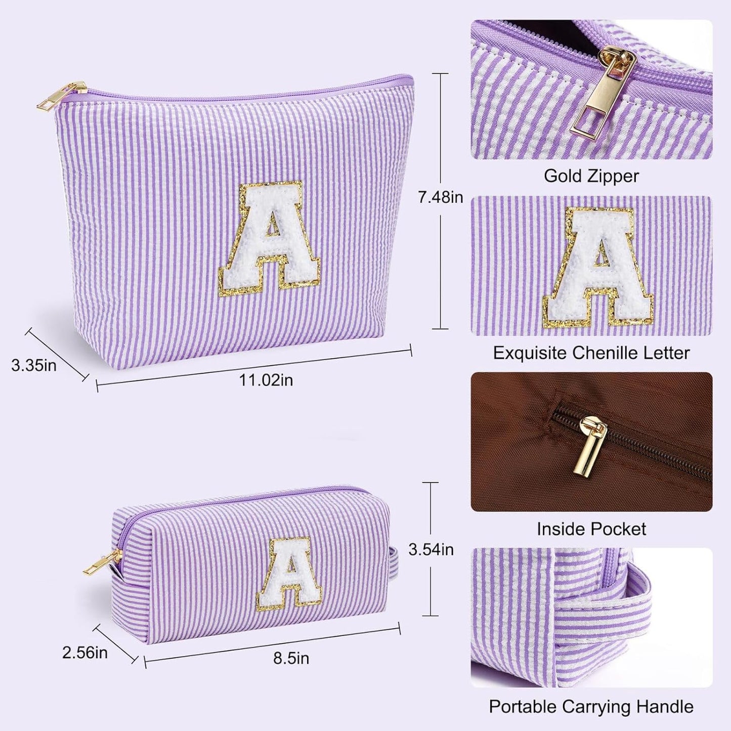 YOOLIFE Birthday Gifts for Women - Personalized Cute Purple Initial Cosmetic Makeup Pouch - Make Up Toiletry Bag for Her Mom Teacher Friend Girlfriend Wife - 21st Birthday Gifts F