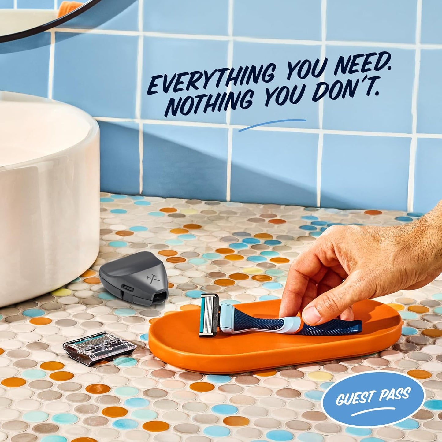 Dollar Shave Club | The Guest Pass Shave Set | 2 Extra Close Refill Cartridges, 1 Handle (Blue), 1 Razor Cover, Razors for Men