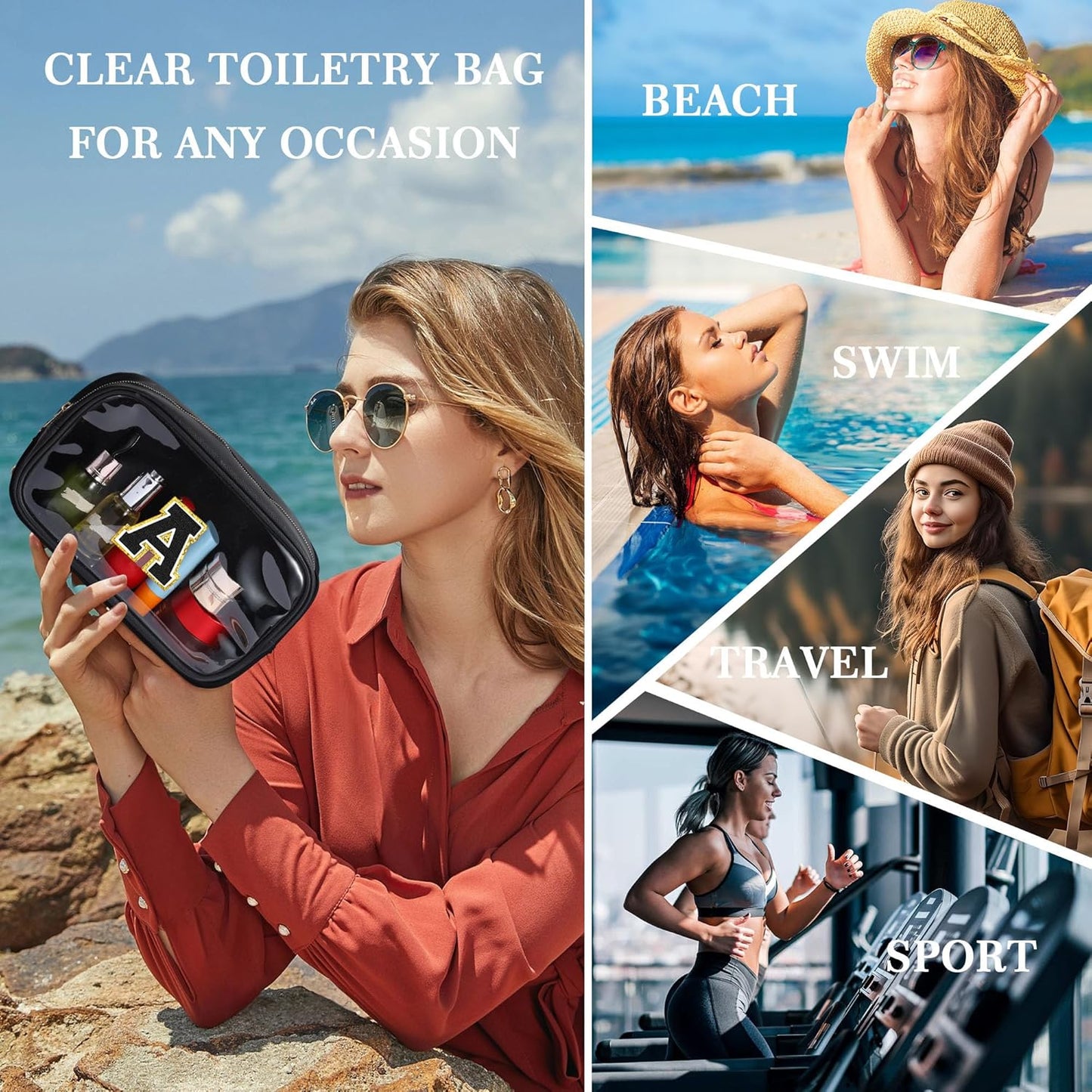 YOOLIFE Initial Travel Essentials Makeup Bag, Skin Care Clear Toiletry Bag Pouch Cosmetic Bag Case Large Makeup Bag Personalized Birthday Gifts for Women Birthday Gifts for Her Wife Black J