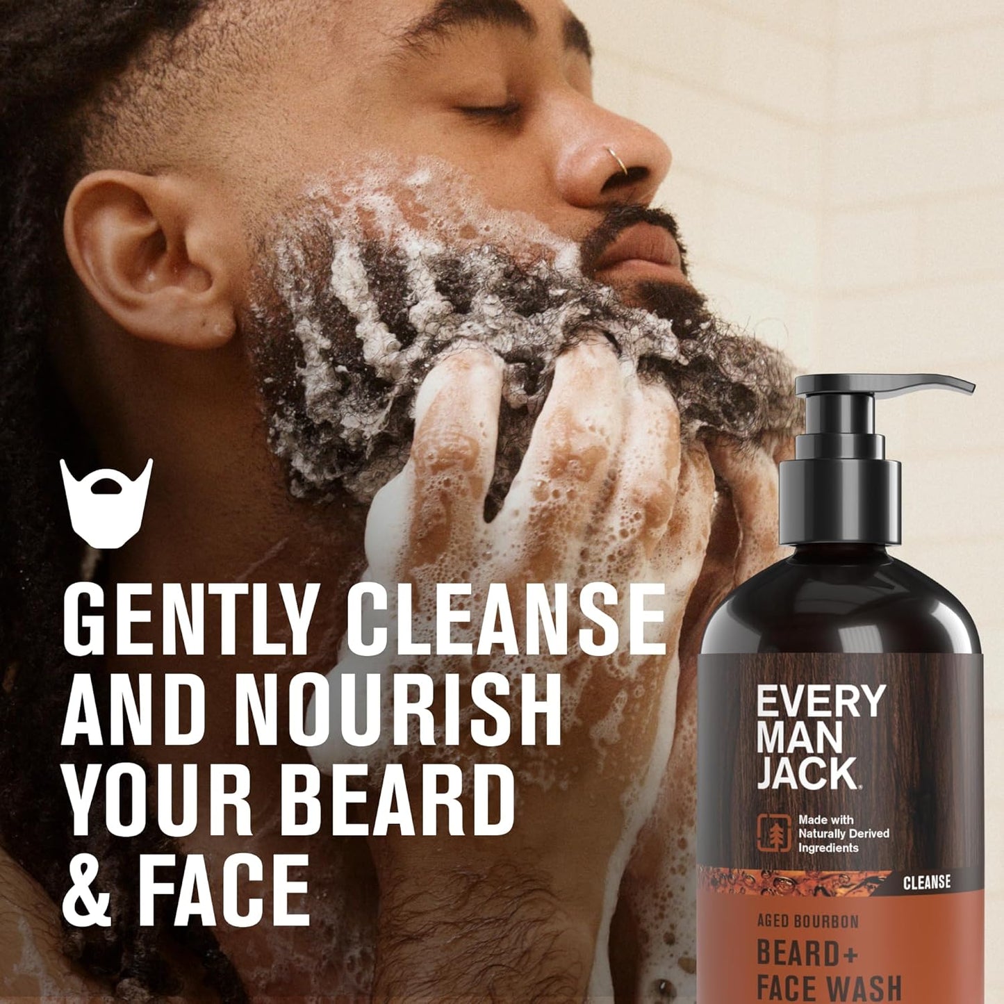 Every Man Jack Beard + Face Wash - Subtle Aged Bourbon Fragrance - Cleans and Helps Condition and Soften Your Beard and Skin Underneath - Naturally Derived with Aloe and Glycerin- 6.7 fl oz (2 Pack)