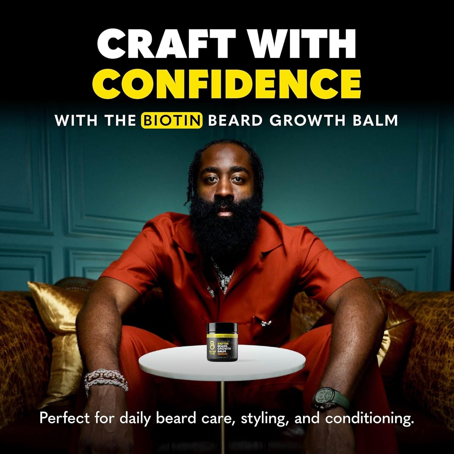 The Beard Club Biotin Beard Balm for Men - Beard Growth Shea Butter with Castor & Coconut Oil - Moisturizing, Hydrating and Softening Cream - Amber Cedar Scent - 4 oz