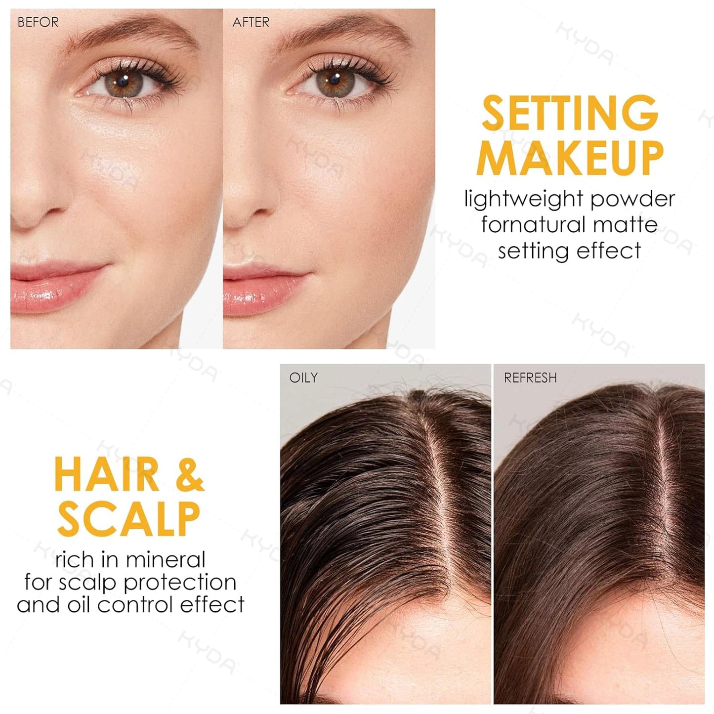 KYDA Mineral Sunscreen Setting Powder for Face & Scalp, SPF 35 Mineral Scalp Sunscreen, Lasting Oil Control Matte Loose Powder, Lightweight Breathable for All Skin Type, Medium