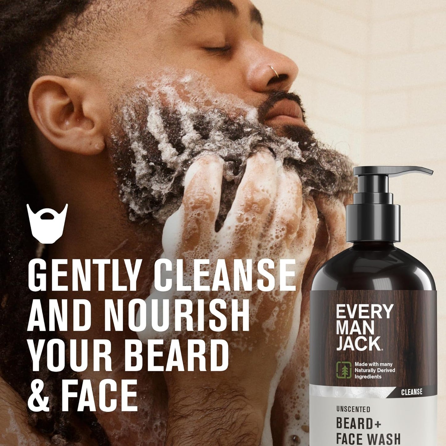 Every Man Jack Unscented Beard + Face Wash - Fragrance Free for Sensitive Skin - Naturally Cleanse and Condition Your Beard and Skin - 6.7-ounce (2 pack)