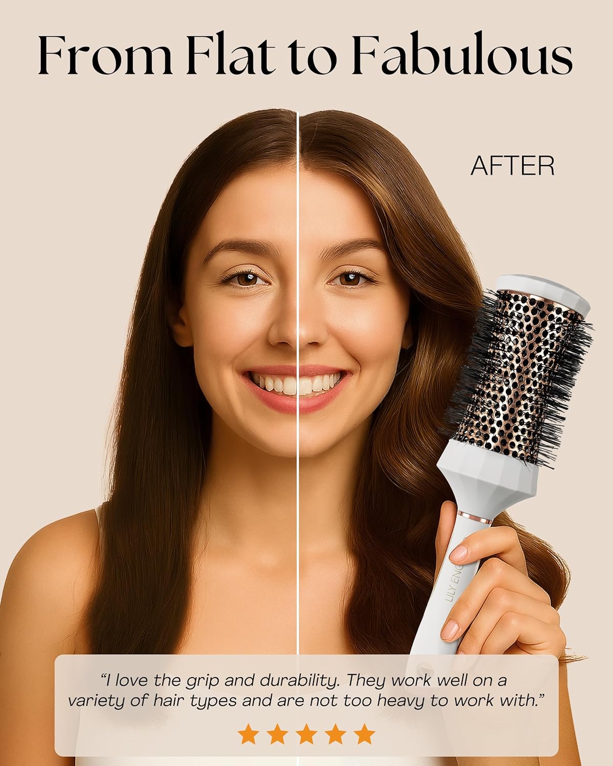 Lily England Round Hair Brush Set, 4 Piece Professional Blow Dry Kit with 3 Round Brushes and Comb for Styling, Beauty Gifts Sets for Women (White)