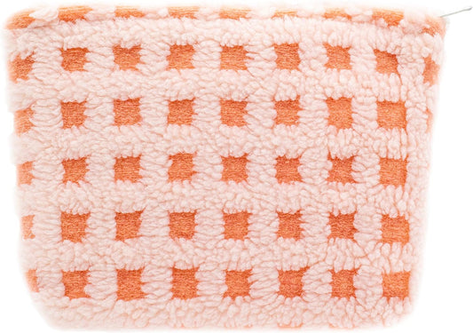 Makeup Bags for Purse Zipper Cosmetic Pouch Large Travel Make Up Organizer Tool Pouch for Women and Girls,Fleece Pink