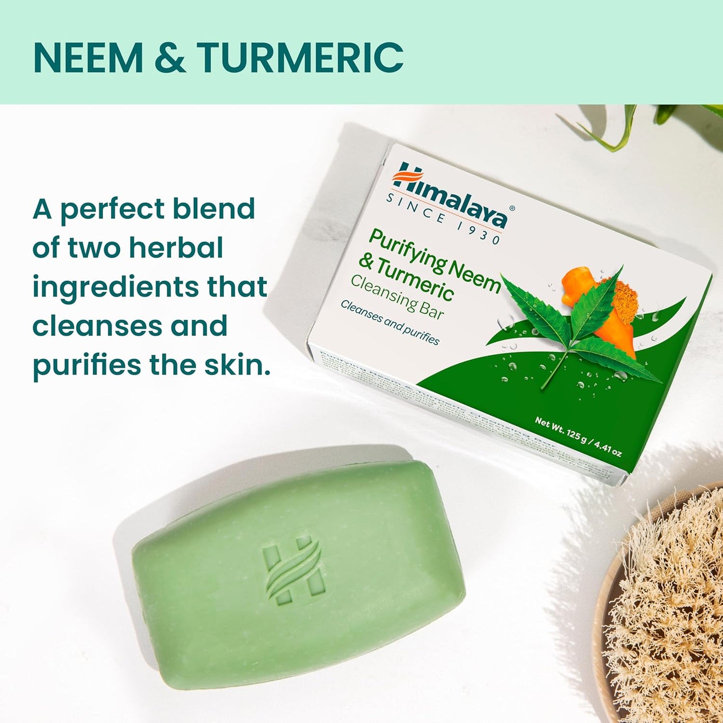 Himalaya Purifying Neem & Turmeric Cleansing Bar, Face and Body Soap for Soft and Clear Skin, 4.41 oz, 12 Pack
