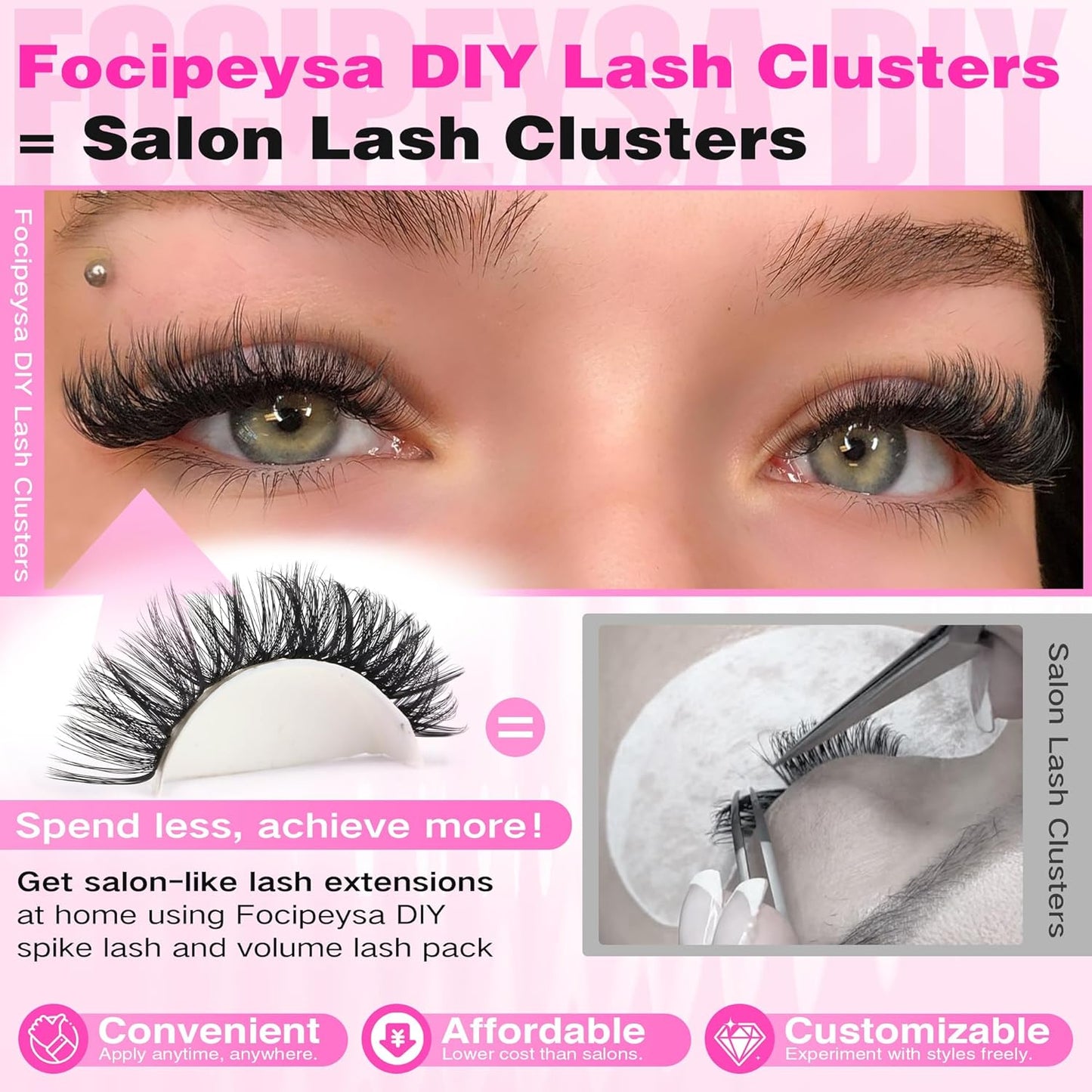 Volume Lash Extension Mink Thick Cluster Eyelash Extensions 10-18mm Lash Clusters Individual Lash Extensions DIY Clusters Lashes Extension at Home by Focipeysa (300pcs-70P+80P+90P 10-18mm)
