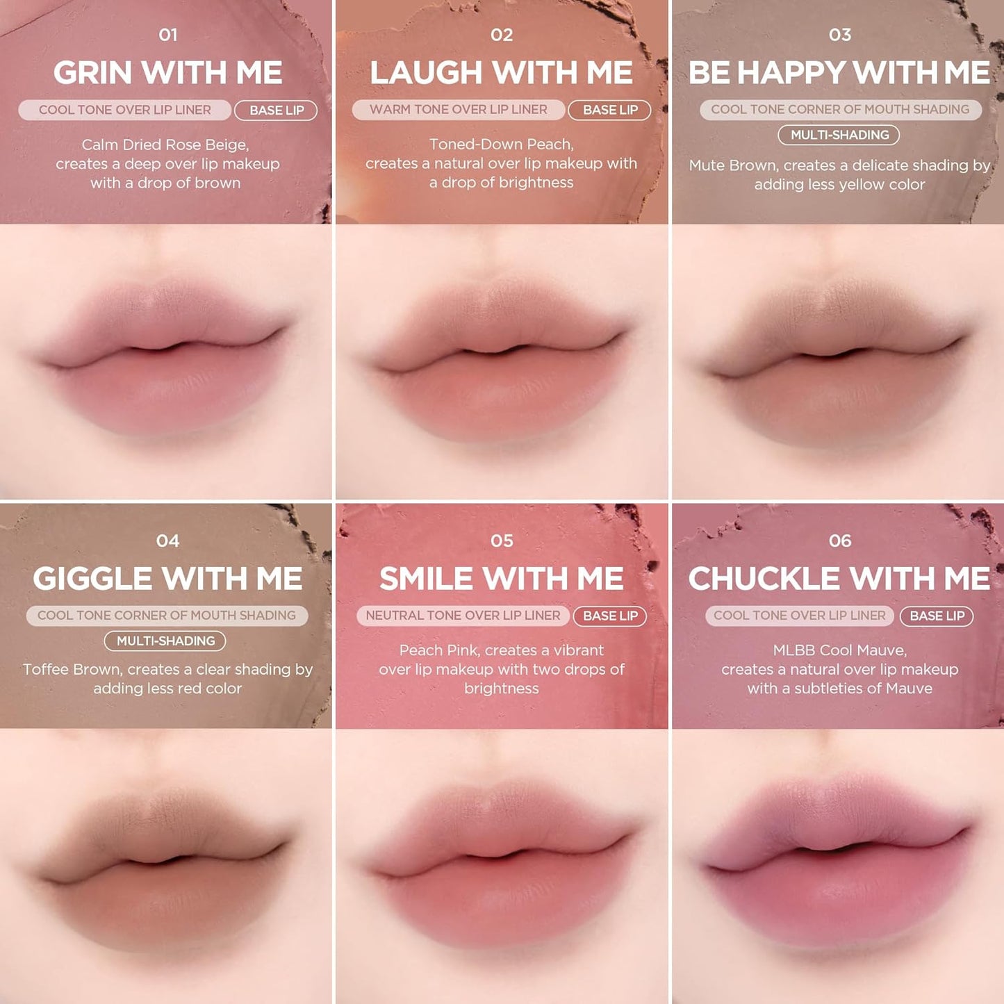 lilybyred Smiley Lip Blending Stick | Korean 3-in-1 Multi-Use Lip Liner, Smooth Creamy Texture, Long-Lasting Matte Finish, Soft Blur Effect, Precision Contour Pencil, 0.028 oz. (06 Chuckle with Me)