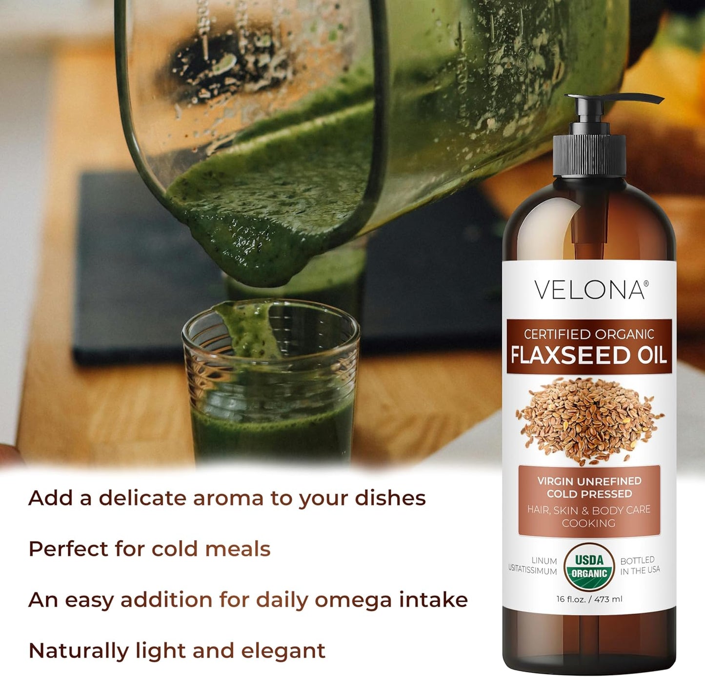 velona USDA Certified Organic Flaxseed Oil - 64 Fl Oz | 100% Pure and Natural Carrier Oil | Unrefined, Cold Pressed |Body, Face & Skin Care | Use Today - Enjoy Results…