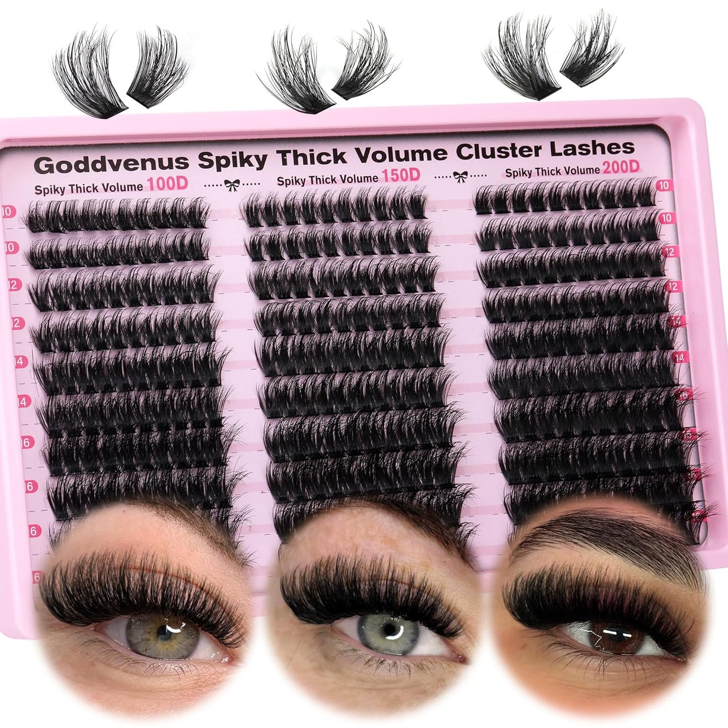 Fluffy Lash Clusters 100-150-200D Volume Eyelash Clusters 10-16mm Wispy Individual Lashes D Curl Cluster Eyelash Extensions 300pcs DIY Lash Extensions(D Curl 300pcs)