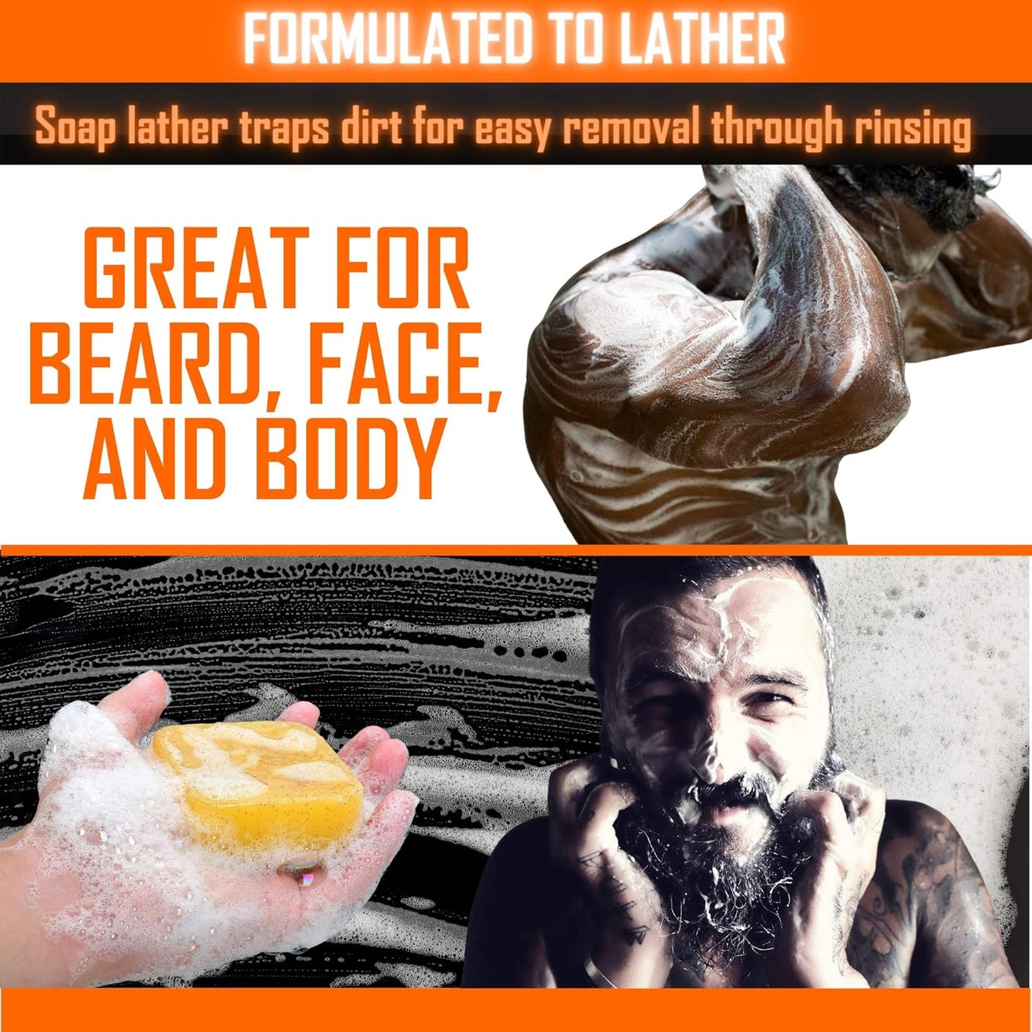 Tame the Wild Premium Beard Wash for Men - Natural Beard Soap & Shampoo Conditioner in 1 - Face & Body Wash & Scrub - Shea Butter & Coconut Oil - 3 Pack of 5oz Bars