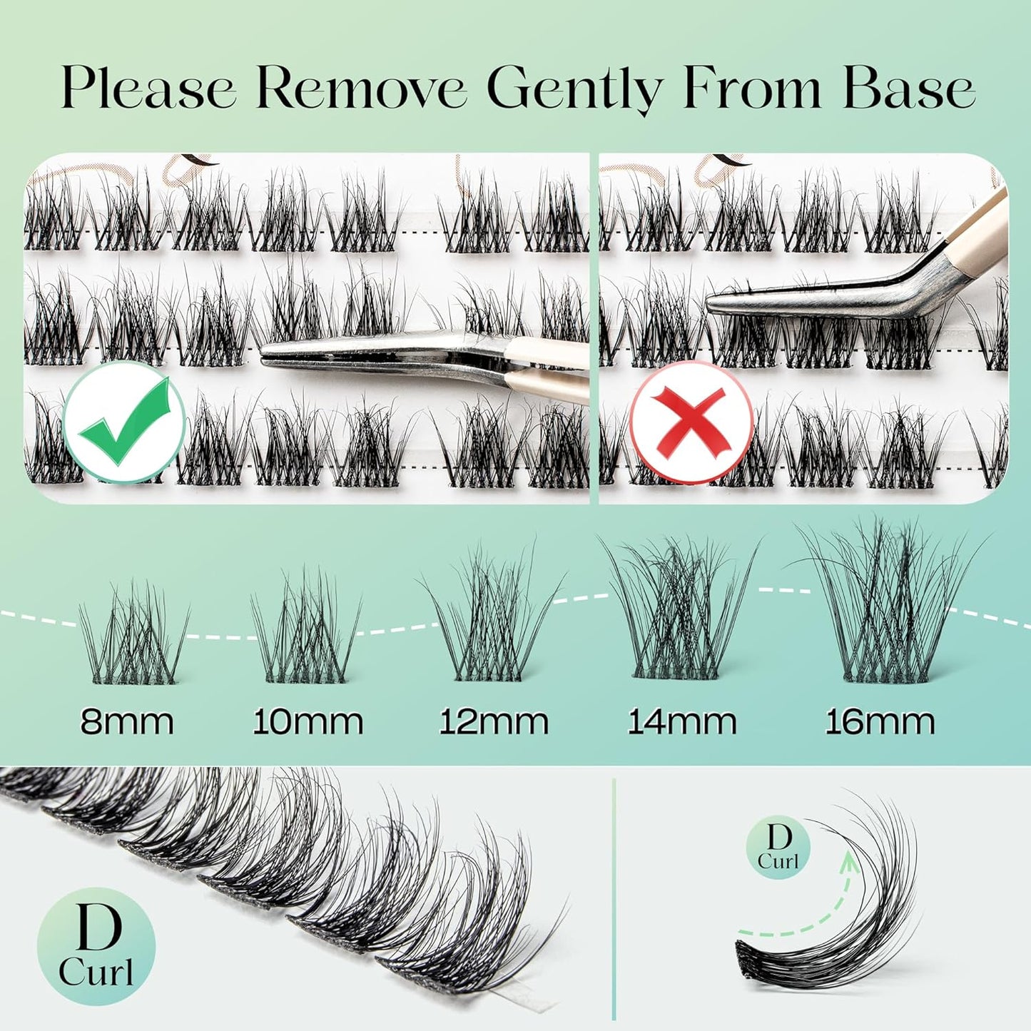 Lash Clusters 0.05mm Individual Lashes, 3D Wispy Lashes Clusters, 0.1mm Super Thin Band Resuable Natural Lashes,C Curl Faux Mink Lashes,144pcs Lash Extension (Green Vivid-C-0.05-8-16mix)