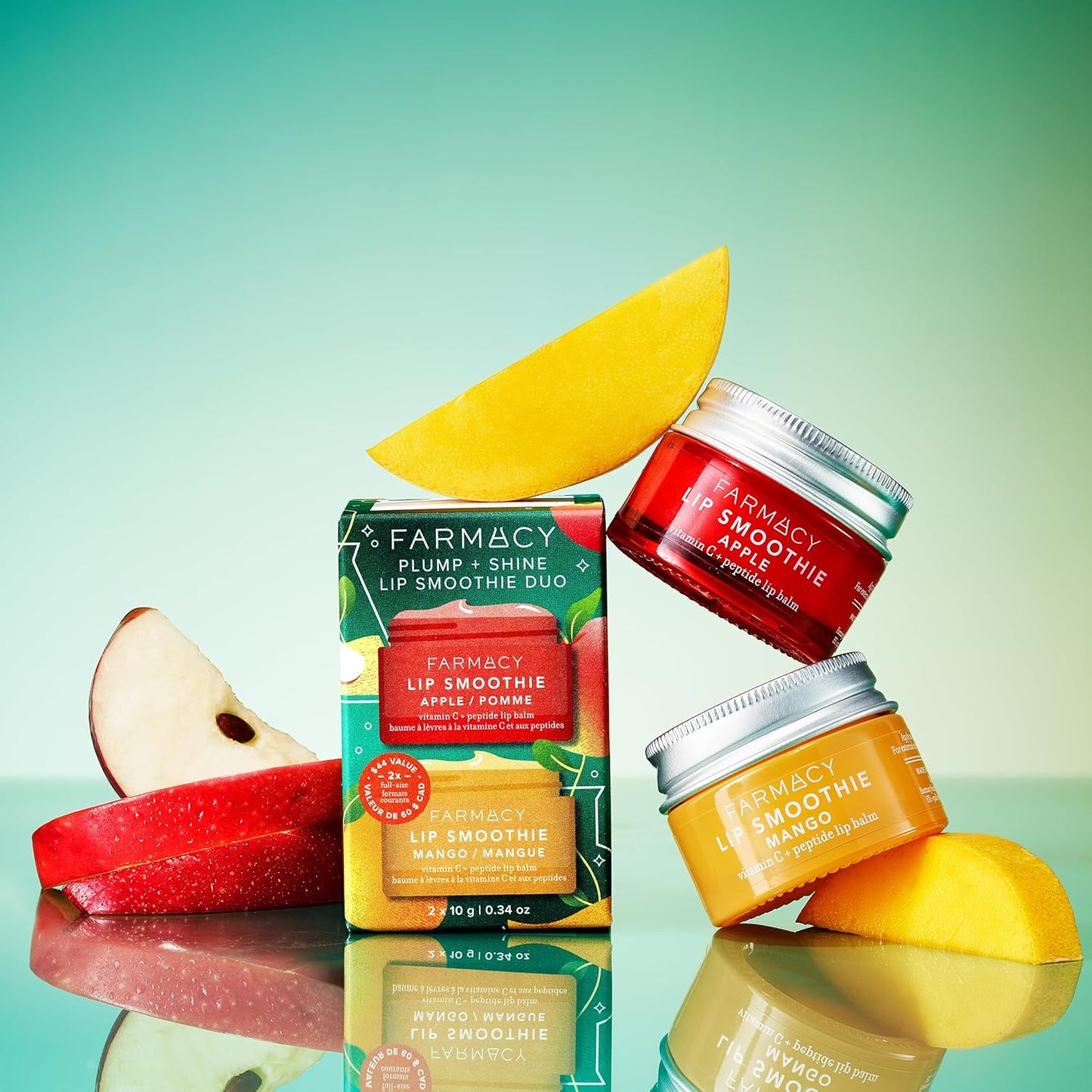Farmacy Plump + Shine Lip Smoothie Duo - Peptide Lip Balm - Lip Moisturizer & Plumper with Vitamin C - Apple & Mango with High Gloss Finish