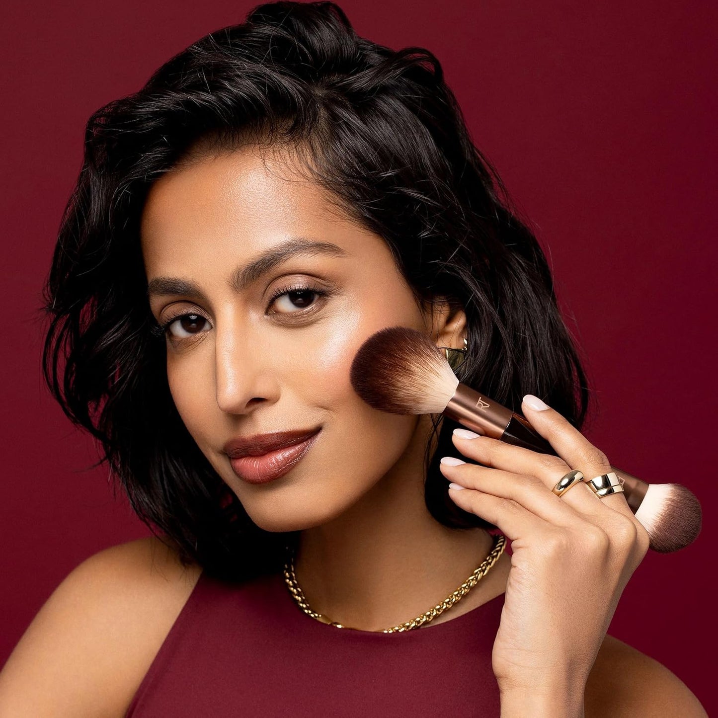 Real Techniques Cherry On Top It’s All Blush Brush, Dual-Ended & Multipurpose Makeup Brush for, Powder, Liquid & Cream Blush, Synthetic Bristles, Vegan & Cruelty-Free Face Brush, 1 Count