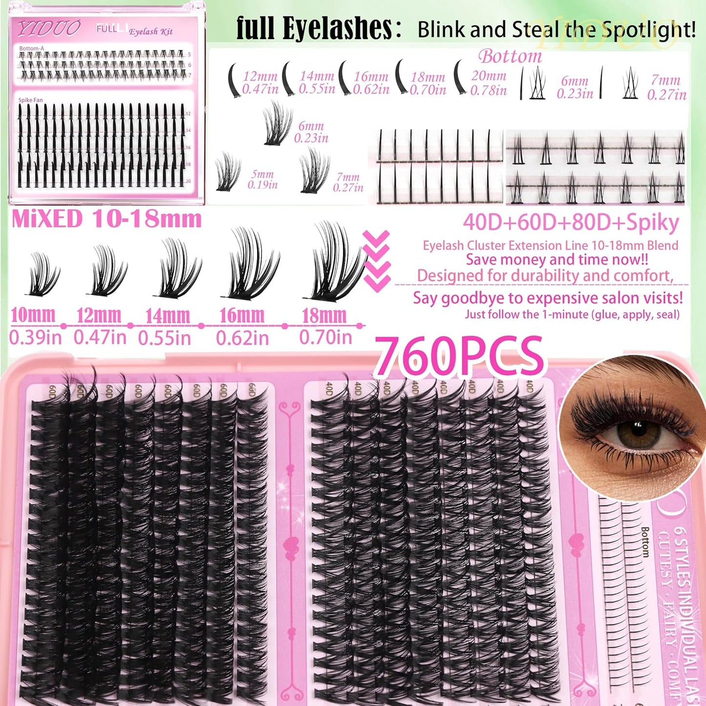 Lashes Clusters Kit 1846Pcs Bulk Packs Volume False Eyelash Extensions D Curl Wispy Individual Eyelashes, Volume Studio Effect, Wholesale Large Pack with Glue&Seal|Tweezers|Removers|Cleanser