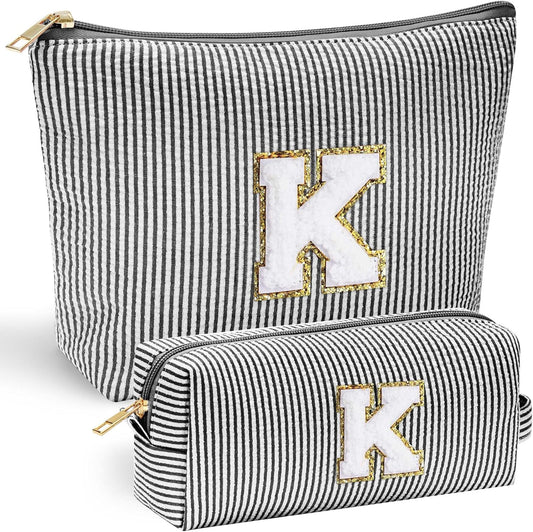 YOOLIFE Gifts for Teen Girls - Personalized Initial Cosmetic Makeup Pouch | Travel Bag | Black