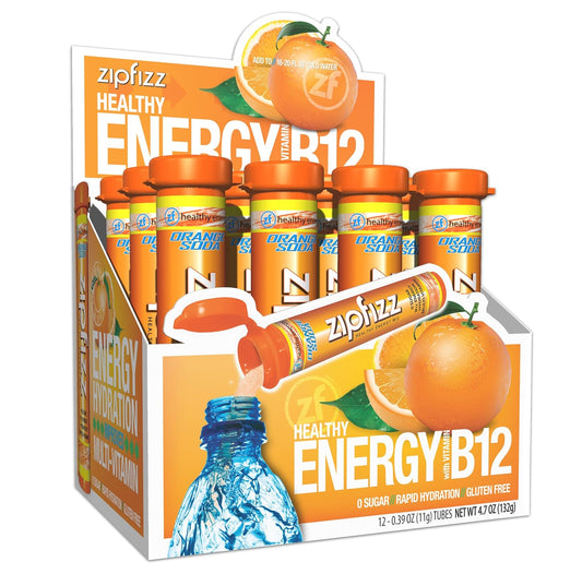 Zipfizz Daily Energy Drink Powder, Orange Soda, 12 Pack | 3-in-1 Sustained Energy, Rapid Hydration, and Essential Vitamins | Sugar-Free | Electrolyte Powder | Contains Vitamin B-12 & Antioxidants