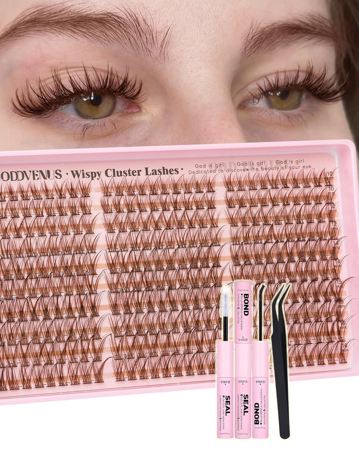 Brown Lash Clusters Kit Natural Look For Soft Glam 300Pcs Wispy Lashes Cluster Eyelash Cluster Extensions Kit C Curve Individual Lashes Extensions Kit For DIY Waterproof & Long - Lasting (10-16mm)