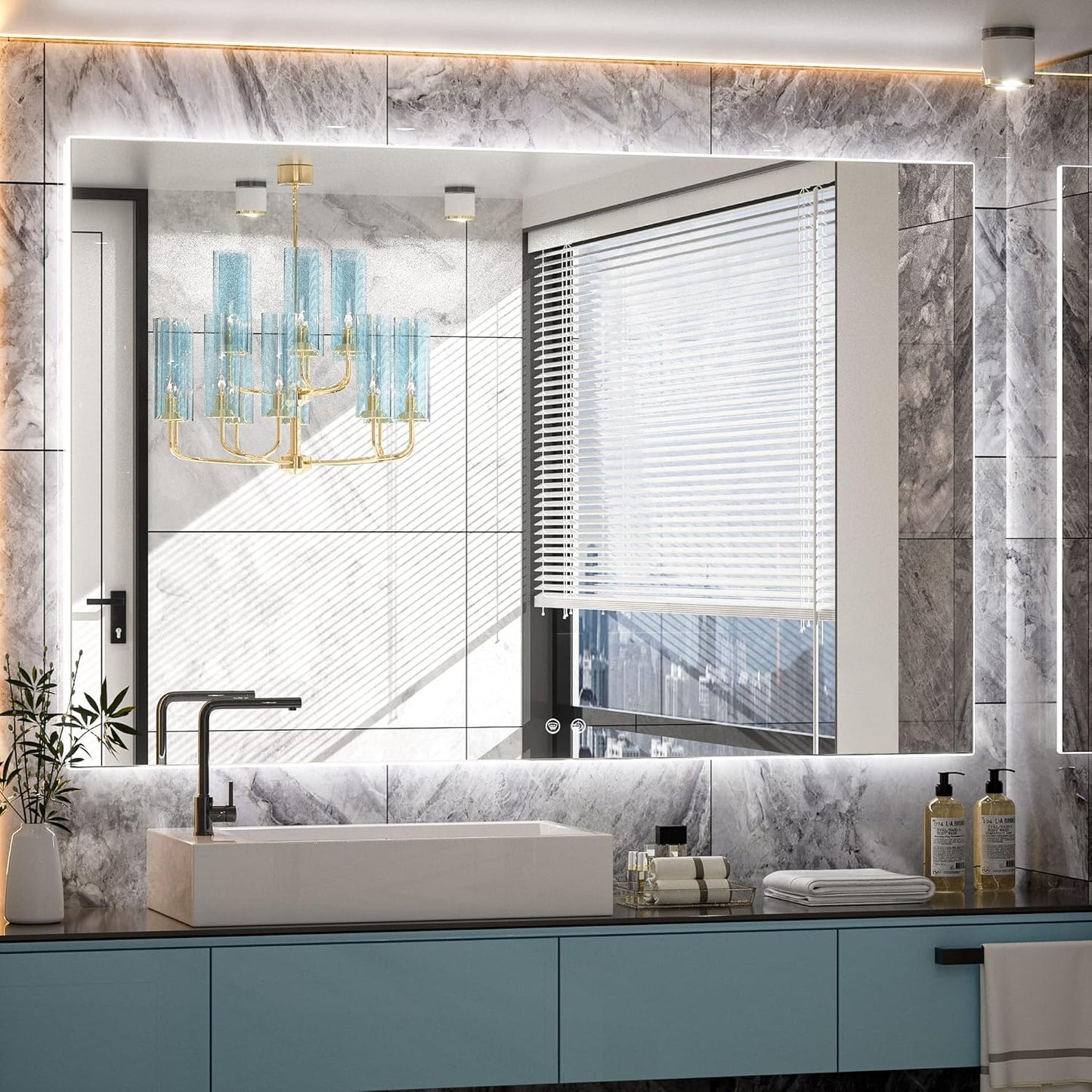 TETOTE 55 x 36 Inch LED Mirror Bathroom Backlit,Anti Fog,Dimmable,Vanity Lighted Mirror,(Horizontal/Vertical)