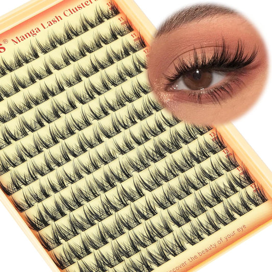 Manga Lash Clusters Wispy Natural Cluster Eyelash Extensions with Widespan Design Anime Eyelash Clusters (11-13mm Mixed)