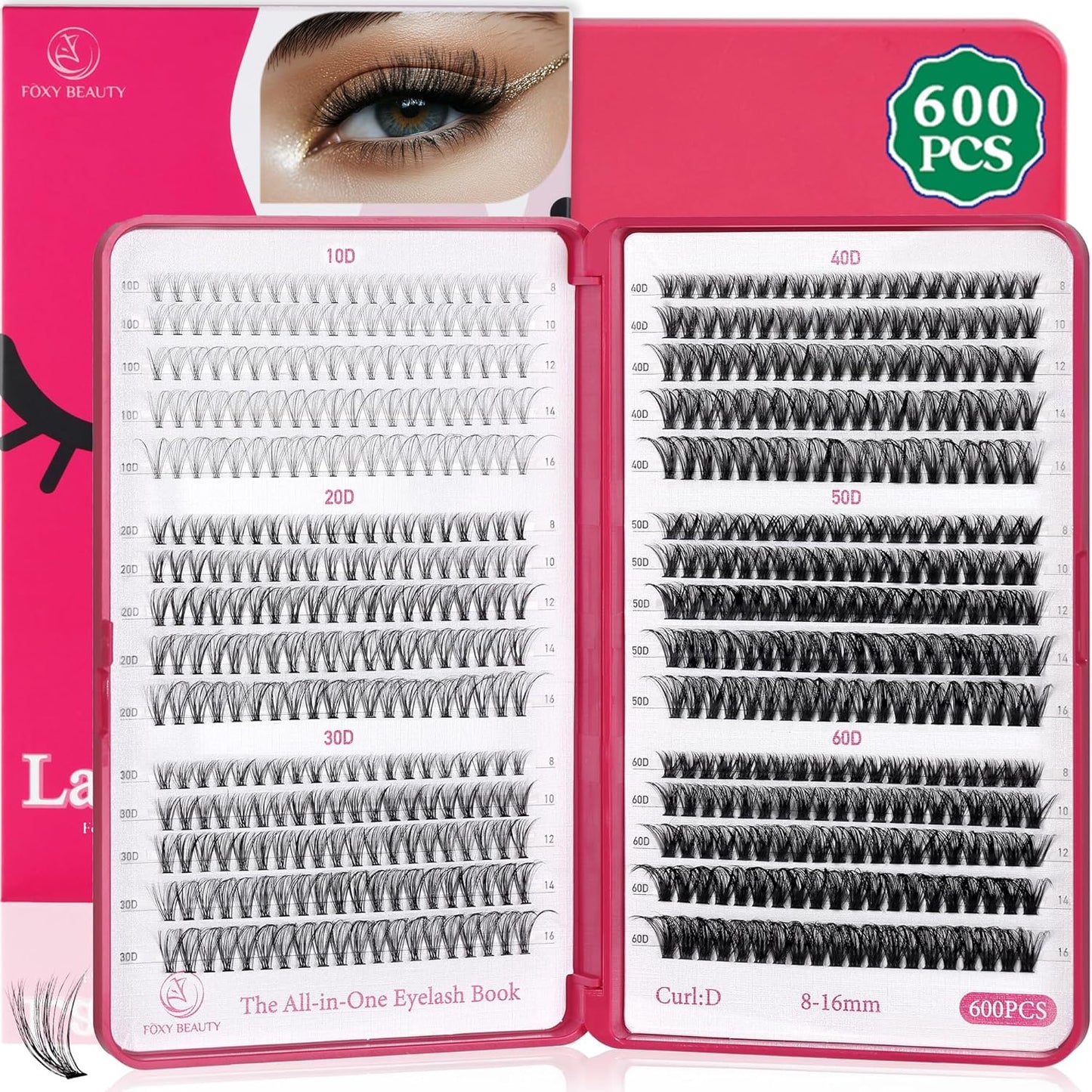 Lash Clusters 600PCS Lashes - Wispy Lash Clusters 10D 20D 30D+40D50D60D Individual Lashes Clusters D Curl Lash Extension 8-16MM Eyelash Clusters DIY Cluster Eyelash Extensions for Beginners Eyelashes