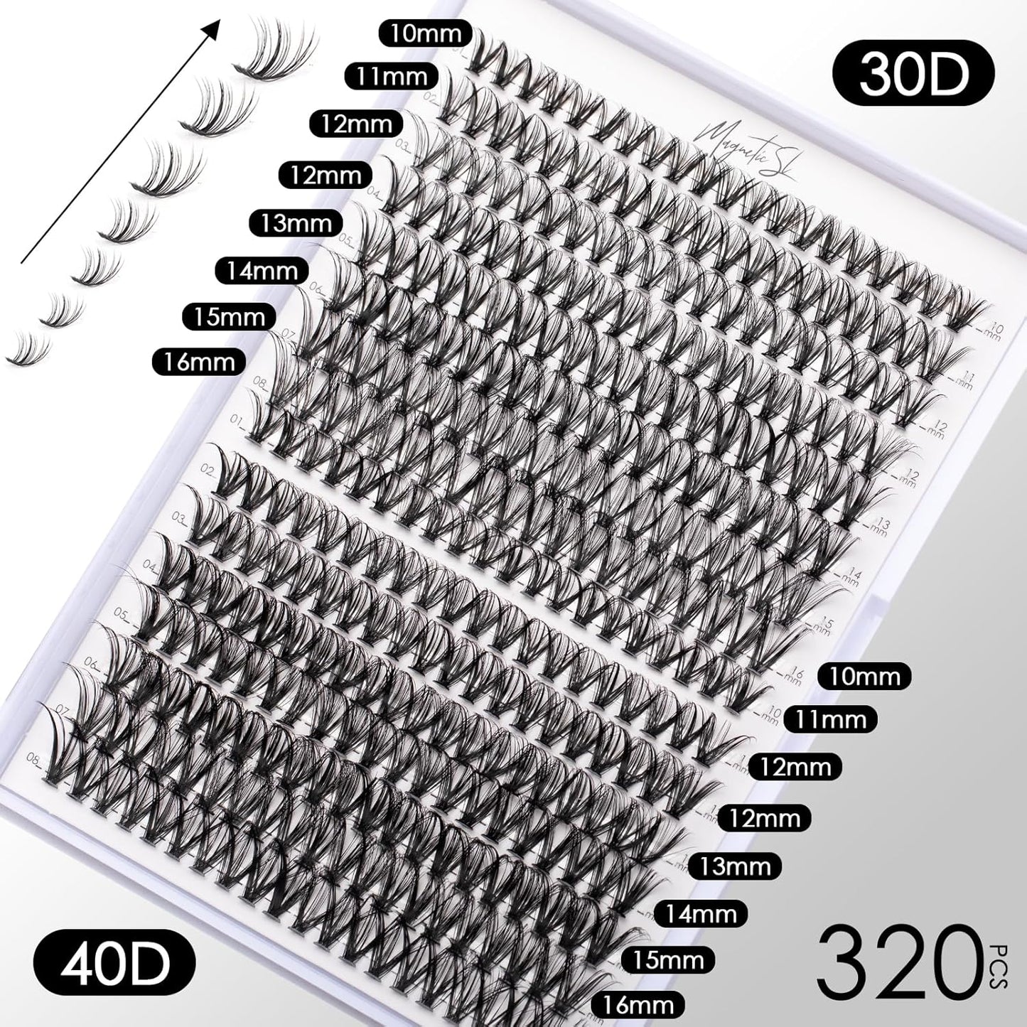 Lash Clusters DIY Lash Extensions Kit 320pcs Individual Lashes Clusters 30D 40D D Curl Eyelash Extension Kit with Applicator and Lash Bond&Seal,Clusters Lash Glue Remover Mix 10-16mm (30D+40D-320 KIT)