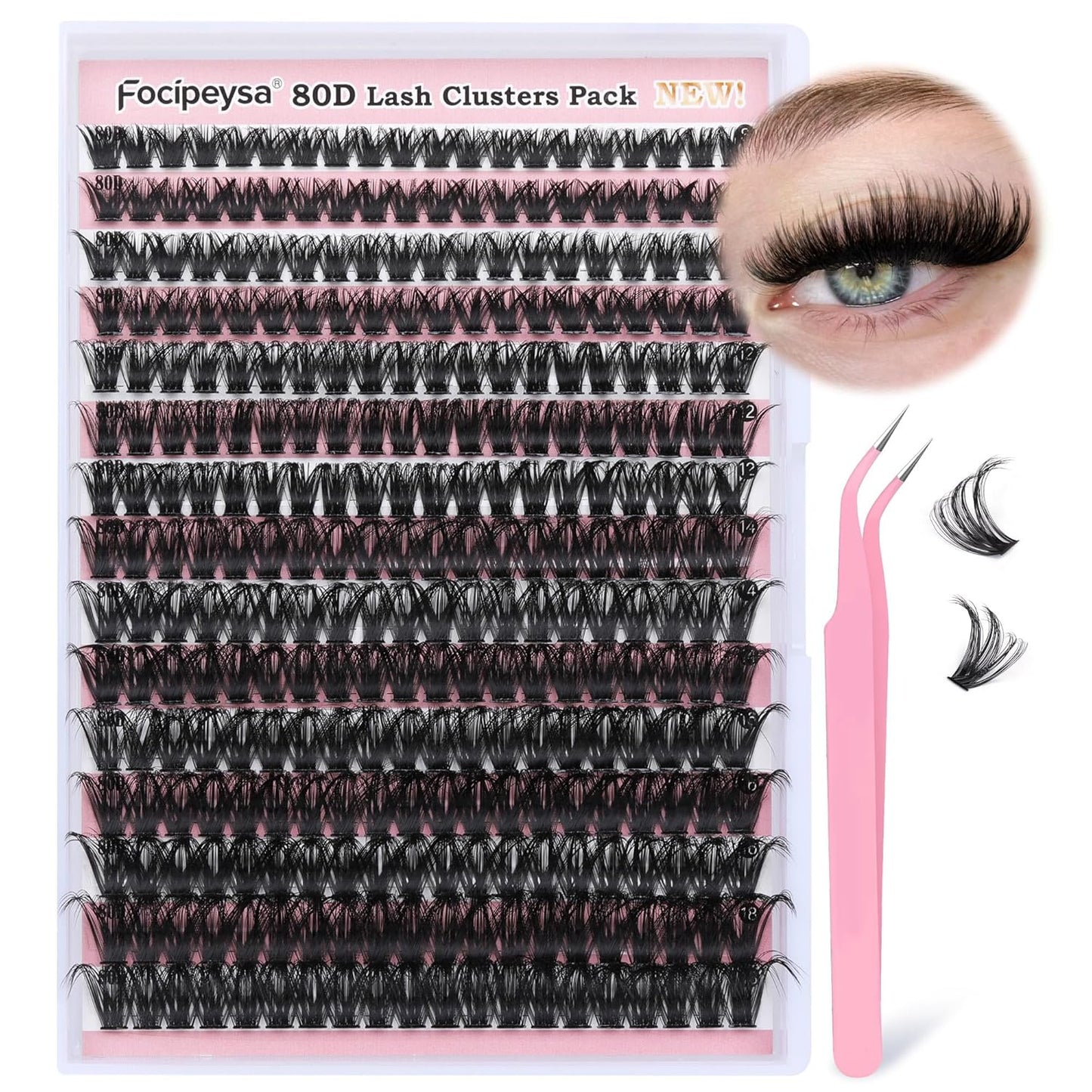 DIY Lash Extension Kit 300pcs Individual Lashes Cluster 80D D Curl Eyelash Extension Kit Lash Clusters with Lash Applicator Tool for Self Application by Focipeysa (80D-0.07D-8-18MIX)