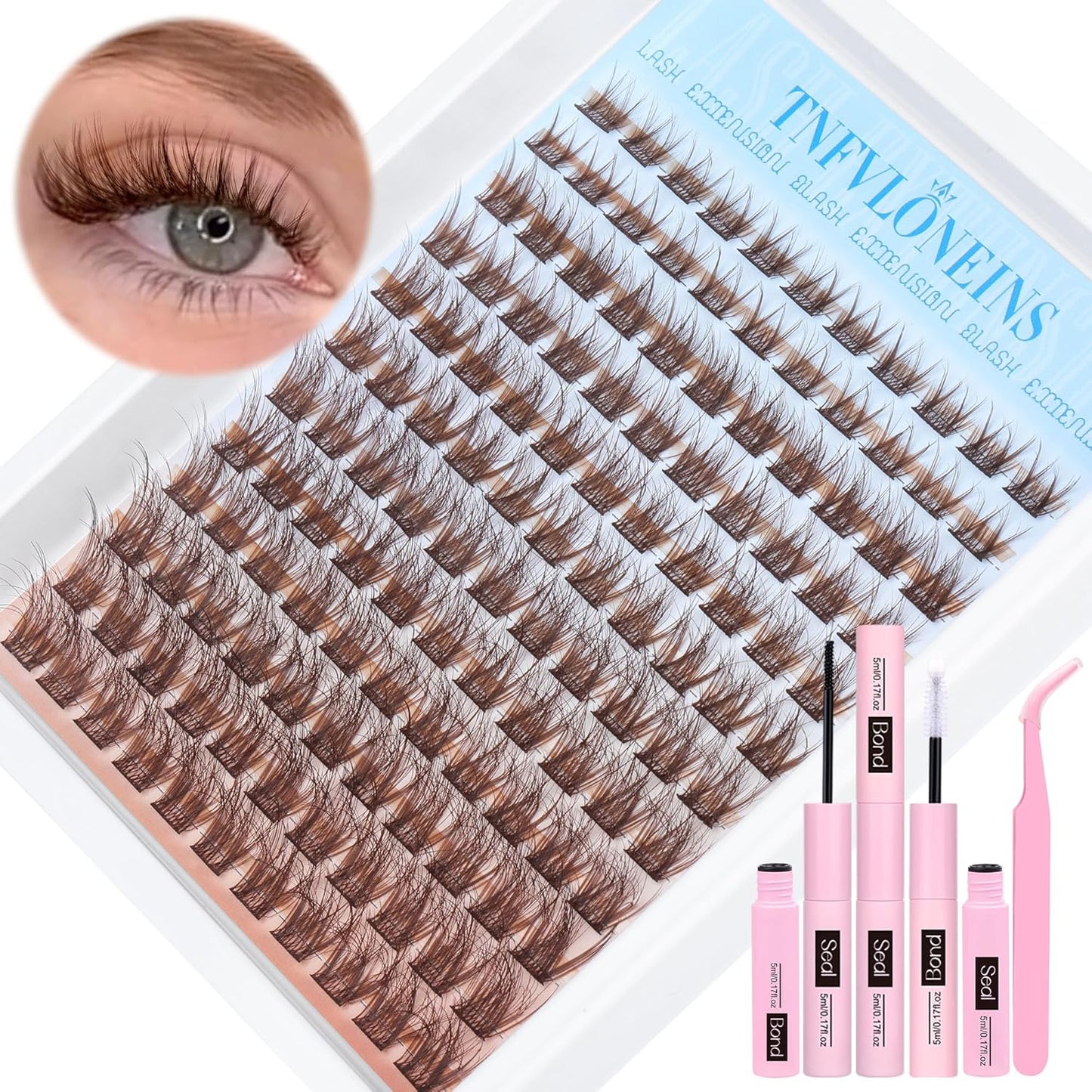 Brown Lash Clusters Kit Natural Eyelash Clusters Fluffy Lash Extension Kit Wispy Eyelash Extension Kit Matte Brown Cluster Eyelash Extensions 8-16mm Individual Lashes Clusters by TNFVLONEINS