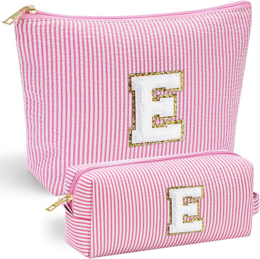 YOOLIFE Personalized Makeup Bag for Women - Monogram Cosmetic Bag Travel Toiletry Bag Brush Holder Birthday Gifts for Women Her Wedding Bridesmaid Friend Sister Teacher Wife Grandma Pink Initial E