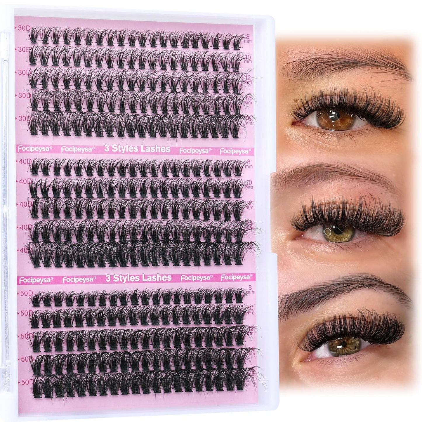 Full Volume Lash Clusters DIY Lash Extension 300pcs Clusters Lashes D Curly Eyelash Extension 8-16mm Individual Lashes Mink for Self Application at Home by Focipeysa (Mink Lash Clusters 8-16mm)