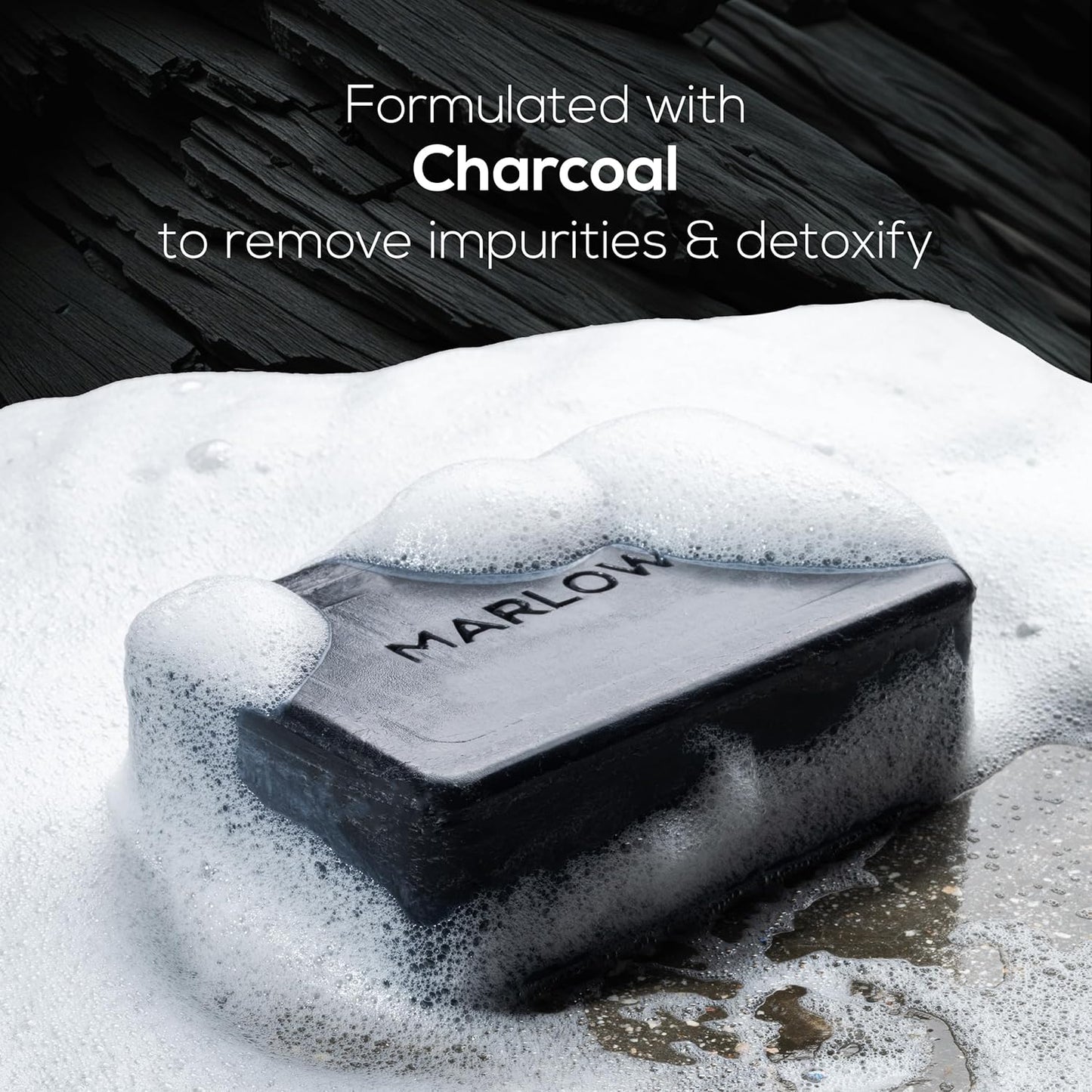 MARLOWE. No. 106 Charcoal Soap 7 oz (6 Bars) Body Bar Soap for Men, Cleansing, Purifying & Hydrating with Natural Extracts, Shea Butter, Olive Oil & Green Tea Extracts, Fresh Woodsy Scent