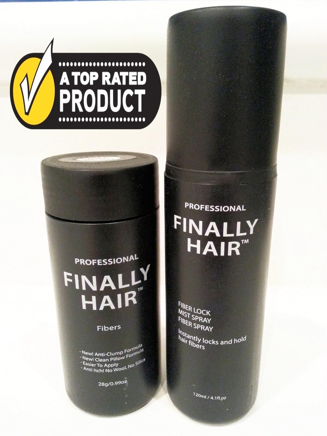 Hair Building Fibers Hair Loss Concealer By Finally Hair - Soft Black 28g Bottle of Fibers and Finally Hair 120ml 4.1 Oz. Bottle of Fiber Lock Hair Spray. Get Thick Hair Instantly (Soft Black)