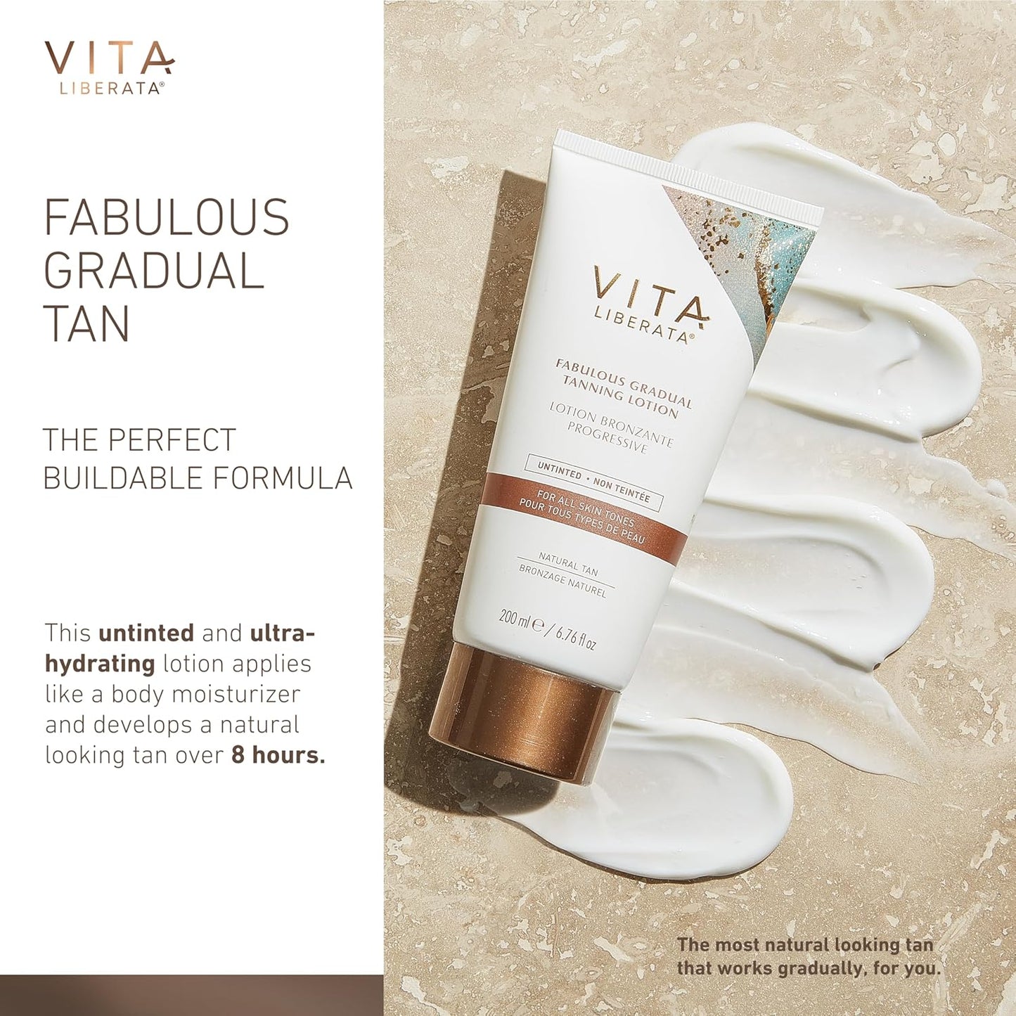VITA LIBERATA Fabulous Gradual Tanning Lotion - Buildable Formula, Sun-Kissed Tan, Untinted For Minimal Transfer, Lasting Finish, Formulated with Hyaluronic Acid, 6.76 lf.oz