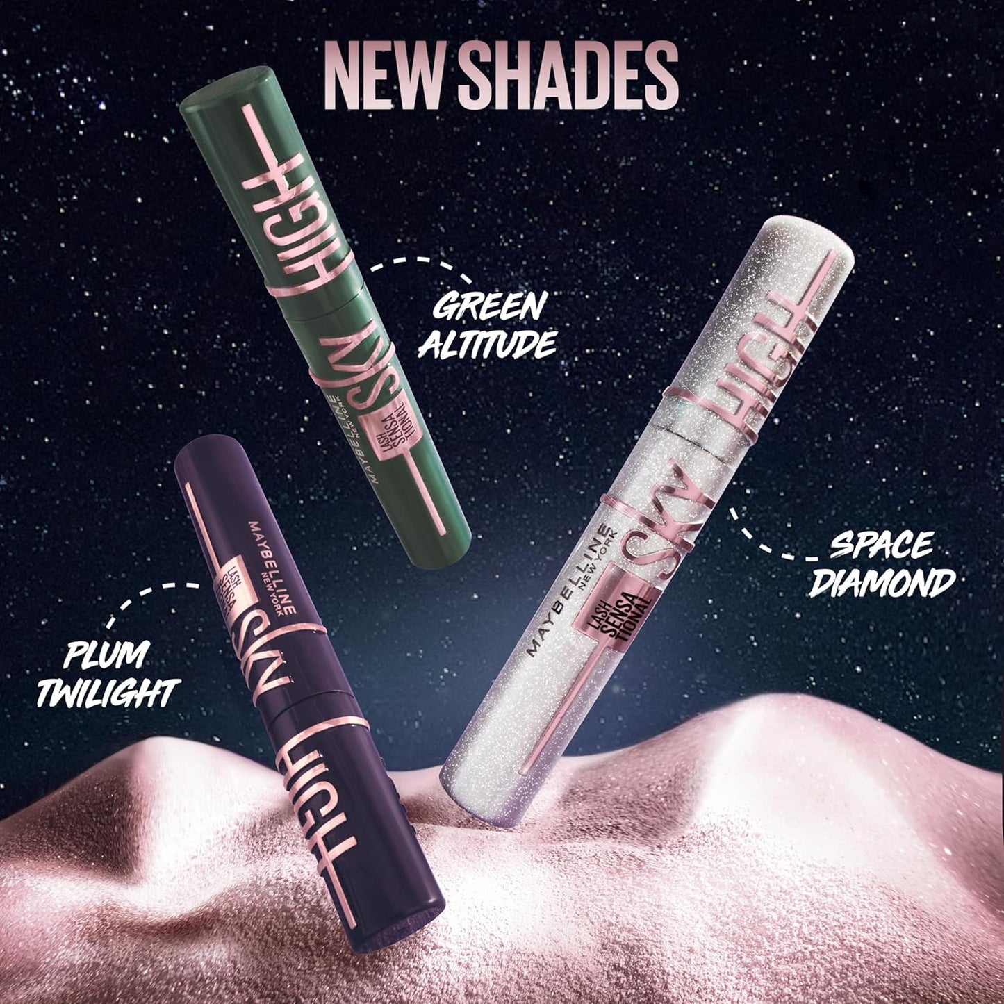 Maybelline Lash Sensational Sky High Glitter Mascara, Diamond Effect Eye Makeup for Lashes and Brows, Washable, Space Diamond, 1 Count