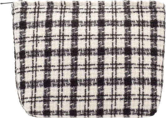 Makeup Bags for Purse Zipper Cosmetic Pouch Large Travel Canvas Make Up Organizer Tool Pouch for Women and Girls,Plaid Black