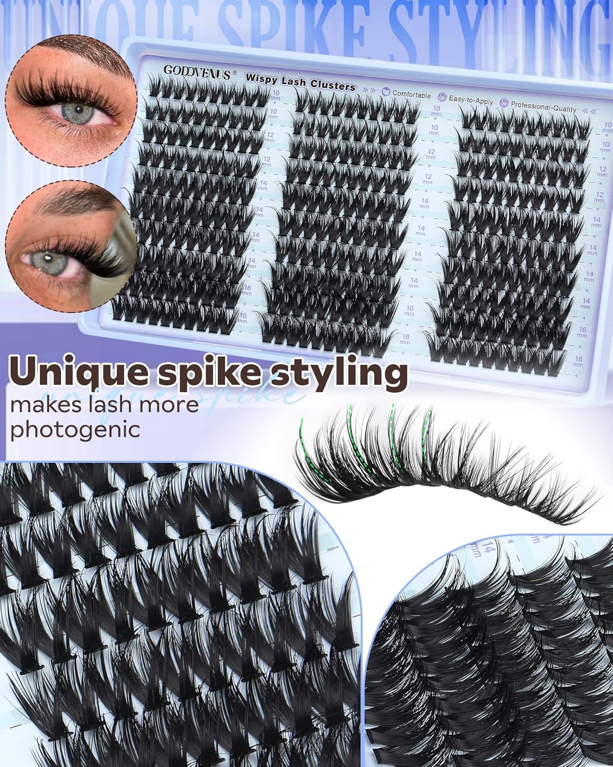 Wispy Lash Clusters Kit Natural Fairy Wet Eyelash Clusters Kit 300 Pcs Cluster Eyelash Extensions Kit for DIY Reusable Waterproof Individual Lash Extension (10-16mm CC Curl)