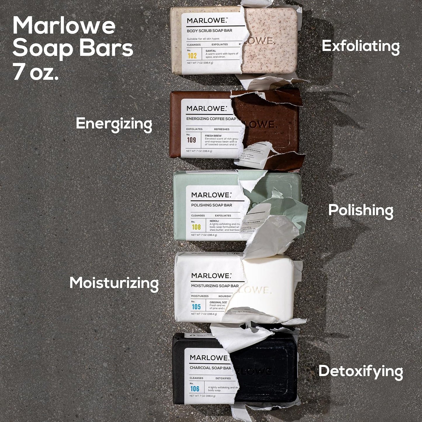 MARLOWE. No. 109 Coffee Bar Soap 7 oz, Body Scrub Soap for Men, Refreshing, Energizing & Exfoliating with Natural Extracts, Caffeine, Coffee Beans & Cocoa Butter, Fresh Brewed Scent